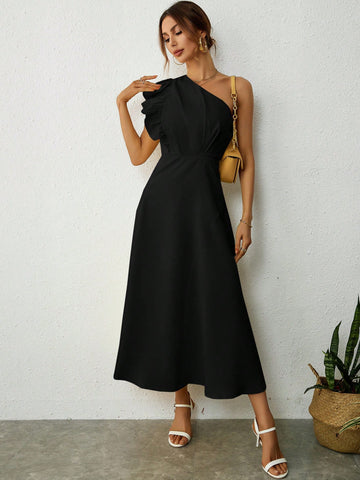 One Shoulder Ruffle Trim Dress
