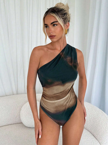 One Shoulder Tie-Dye Slim Fit Bodysuit