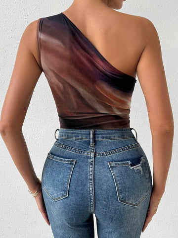 One Shoulder Tie-Dye Slim Fit Bodysuit