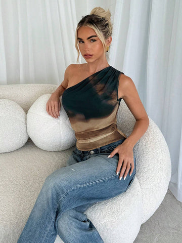 One Shoulder Tie-Dye Slim Fit Bodysuit