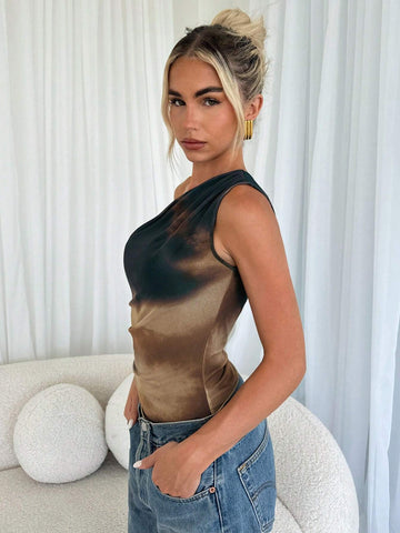 One Shoulder Tie-Dye Slim Fit Bodysuit