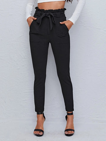 Privé Paperbag Waist Dual Pocket Belted Skinny Pants