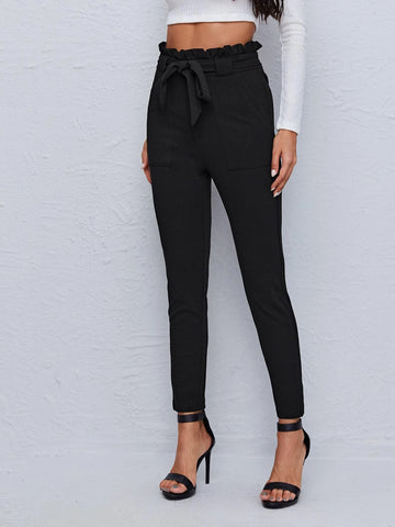Privé Paperbag Waist Dual Pocket Belted Skinny Pants