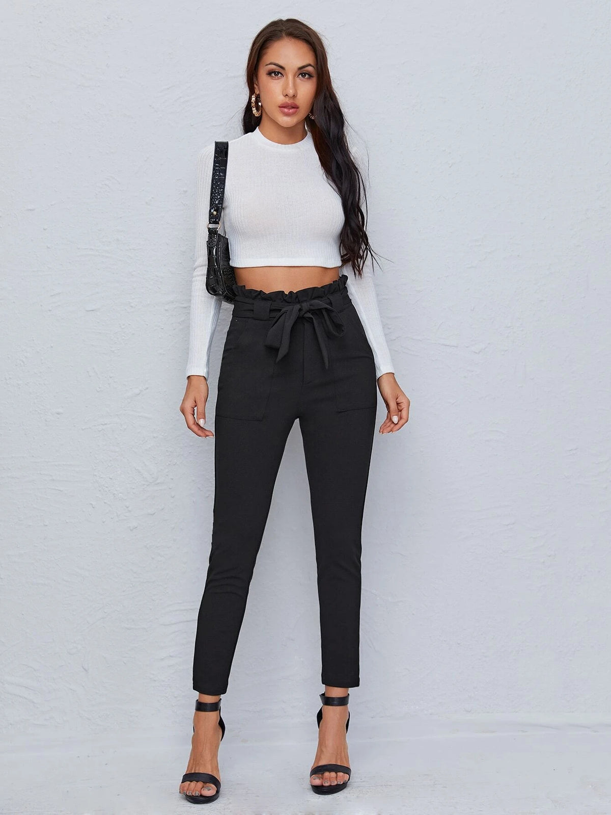 Privé Paperbag Waist Dual Pocket Belted Skinny Pants