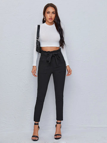 Privé Paperbag Waist Dual Pocket Belted Skinny Pants
