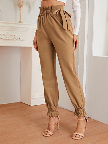 Privé Paperbag Waist Knotted Tapered Pants