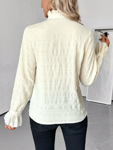 Privé Plain Color Bowknot Versatile Blouse, Spring & Autumn