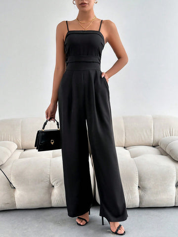 Pleated Cami Pocket Wide Leg Jumpsuit