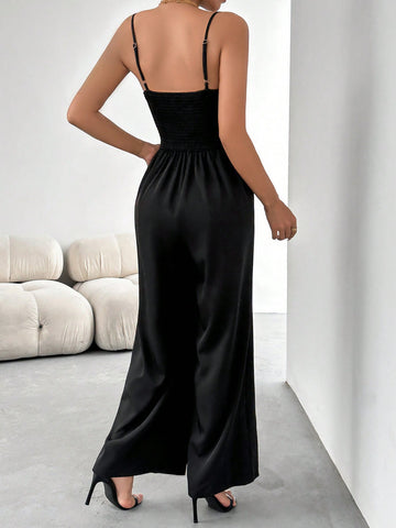 Pleated Cami Pocket Wide Leg Jumpsuit