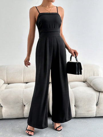 Pleated Cami Pocket Wide Leg Jumpsuit