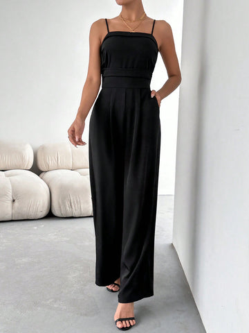 Pleated Cami Pocket Wide Leg Jumpsuit