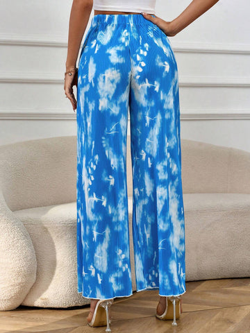 Privé Pleated Tie Dye Printed Wide Leg Loose Pants