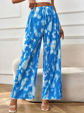 Privé Pleated Tie Dye Printed Wide Leg Loose Pants