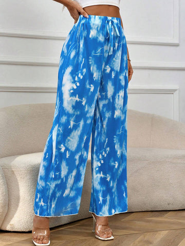 Privé Pleated Tie Dye Printed Wide Leg Loose Pants
