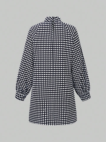 Polka Dot Print Lantern Sleeve Casual Dress