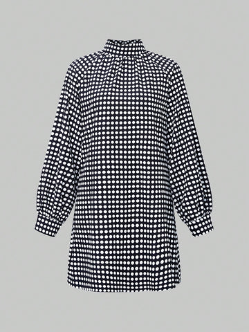 Polka Dot Print Lantern Sleeve Casual Dress