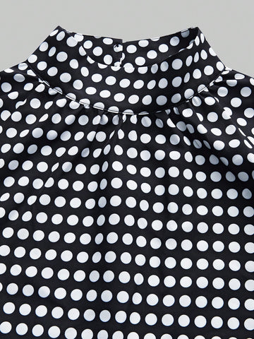 Polka Dot Print Lantern Sleeve Casual Dress