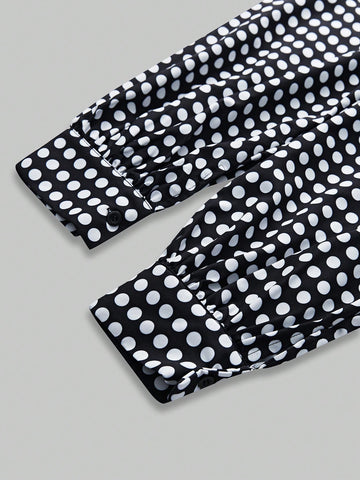 Polka Dot Print Lantern Sleeve Casual Dress