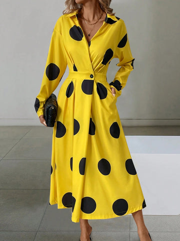 Polka Dot Print Long Sleeve Elegant Dress For Women