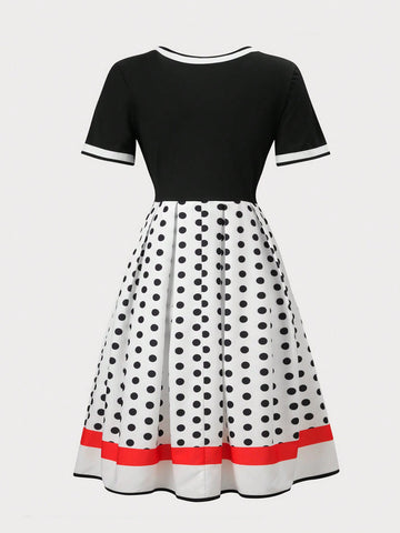 Polka Dot Print Patchwork Ladies' Dress