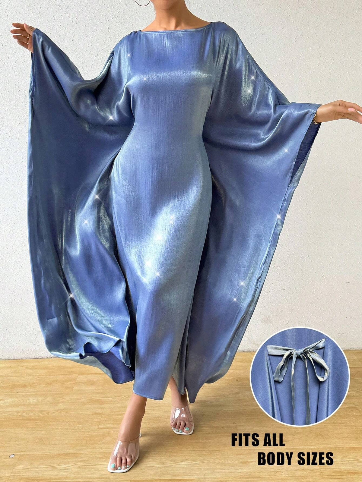 Privé Women Round Neck Batwing Sleeve Solid Color Loose Casual Holiday Matching Dress
