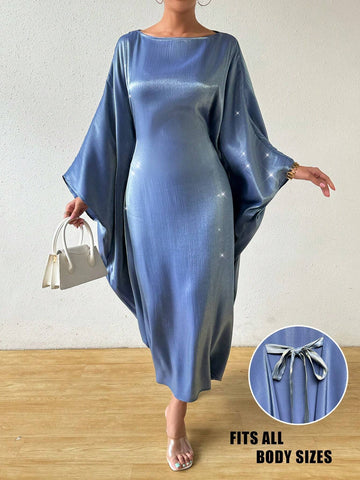 Privé Women Round Neck Batwing Sleeve Solid Color Loose Casual Holiday Matching Dress