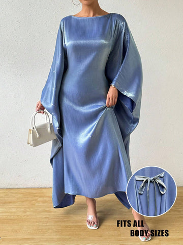 Privé Women Round Neck Batwing Sleeve Solid Color Loose Casual Holiday Matching Dress