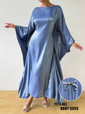 Privé Women Round Neck Batwing Sleeve Solid Color Loose Casual Holiday Matching Dress