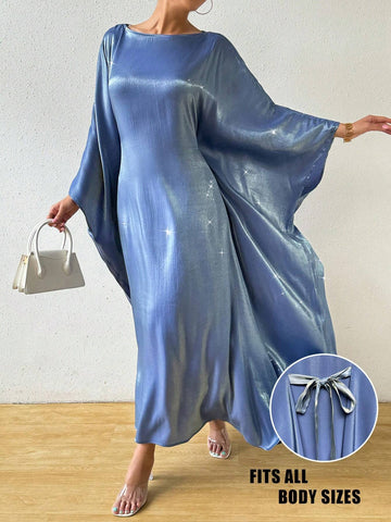 Privé Women Round Neck Batwing Sleeve Solid Color Loose Casual Holiday Matching Dress
