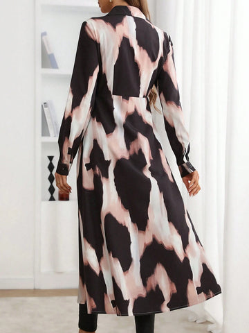 Privé Random Leopard Print Front Short Back Long Hem Button-Down Shirt, Long Sleeve