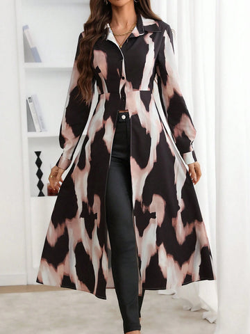 Privé Random Leopard Print Front Short Back Long Hem Button-Down Shirt, Long Sleeve