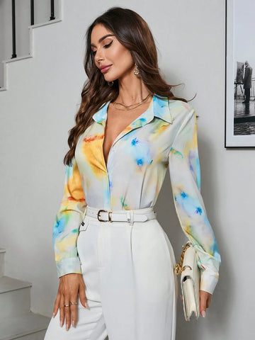 Privé Random Printed Hong Kong Style Fashionable Versatile Tie-Dye Long Sleeve Shirt