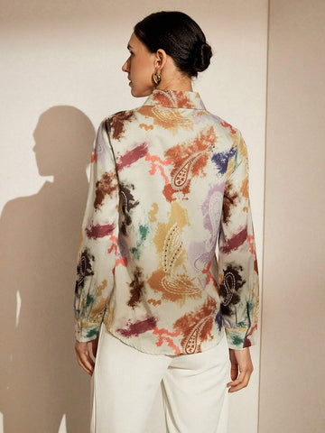 Privé Random Printed Long Sleeve Single-Breasted Women's Shirt, Summer