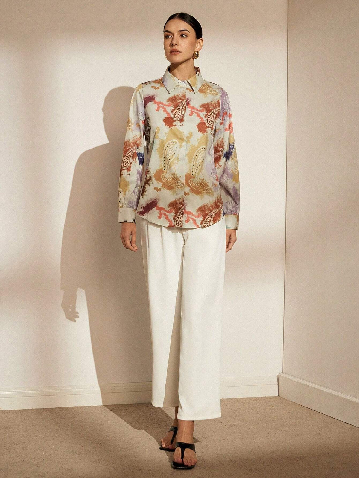 Privé Random Printed Long Sleeve Single-Breasted Women's Shirt, Summer