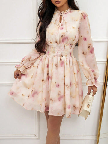 Random Printed Long Sleeve Women's Dress