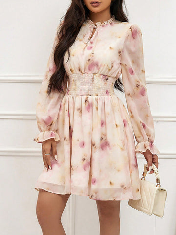 Random Printed Long Sleeve Women's Dress