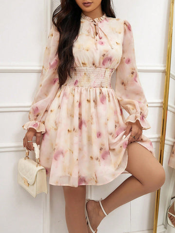 Random Printed Long Sleeve Women's Dress