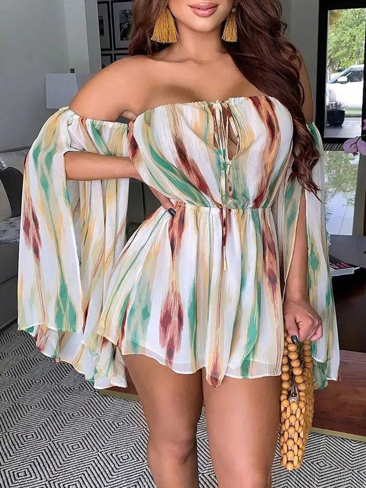 Random Printed One Shoulder Cape Sleeve Jumpsuit