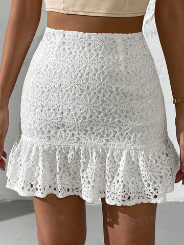 Privé Ruffle Hem Lace Skirt