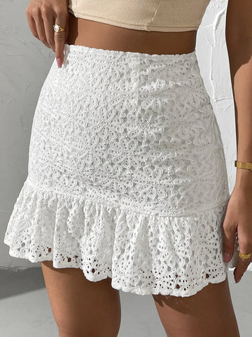 Privé Ruffle Hem Lace Skirt