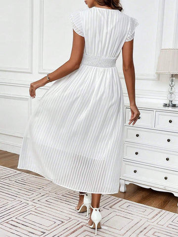 Ruffle Sleeve V-Neck Button Front Slit Casual/Party Dress