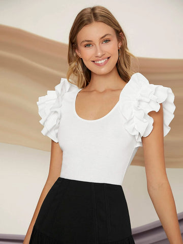 Ruffle Trim Scoop Neck Tee