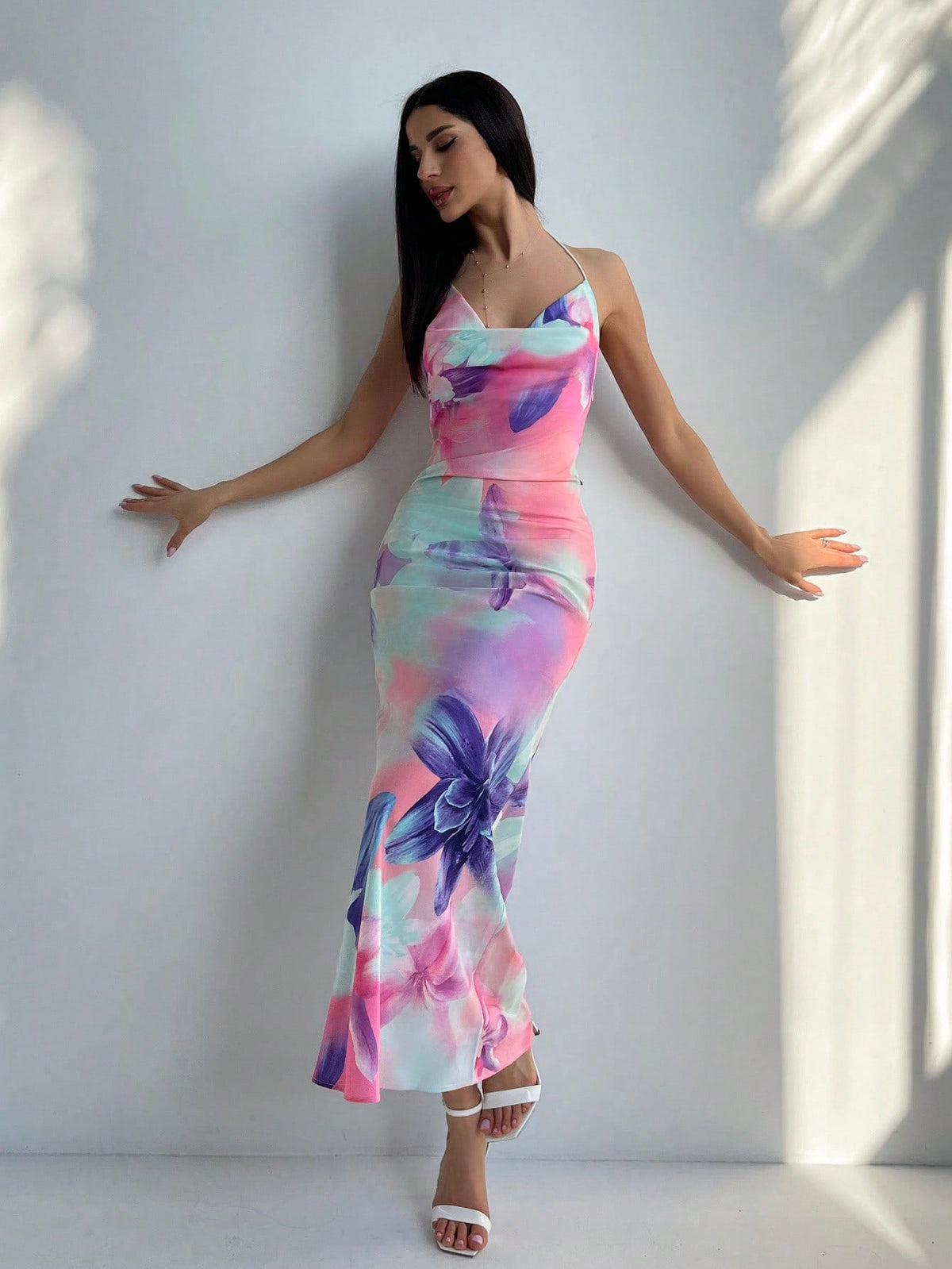 Privé Printed Turtleneck Backless Dress