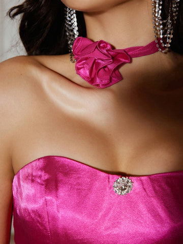 Sexy And Delicate Princess Style 3D Floral Collar Strapless Top With Bodycon Mini Skirt, Women Summer 2pcs Set For Graduation And Party