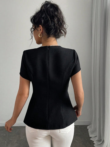 Privé Short Sleeve Ruffle Trim Floral Print Elegant Blouse