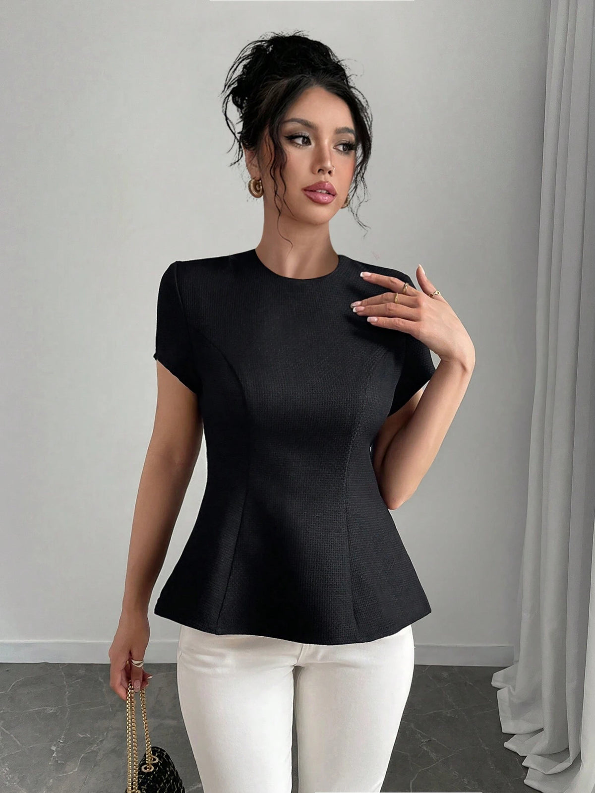 Privé Short Sleeve Ruffle Trim Floral Print Elegant Blouse