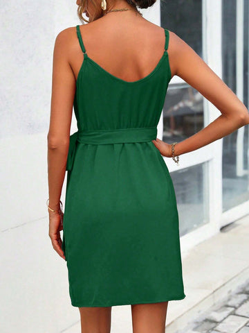 Slolid Tie Side Wrap Cami Dress For Summer