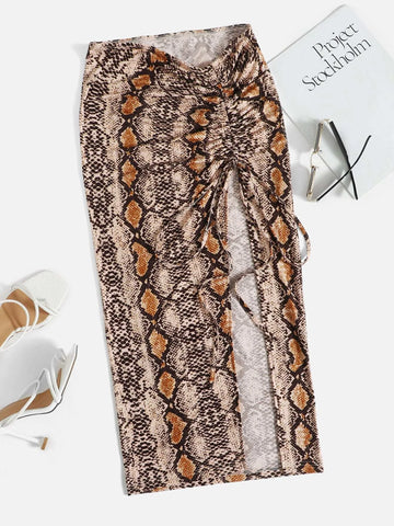 Privé Snakeskin Print Drawstring Side Split Thigh Skirt