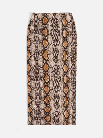Privé Snakeskin Print Drawstring Side Split Thigh Skirt
