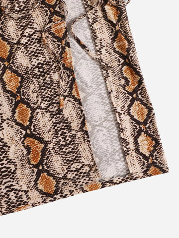 Privé Snakeskin Print Drawstring Side Split Thigh Skirt